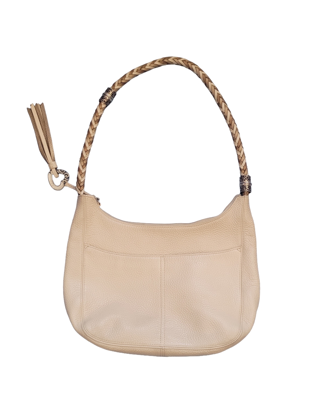 Brighton Beige Pebbled Leather Shoulder Bag with Braided Handle